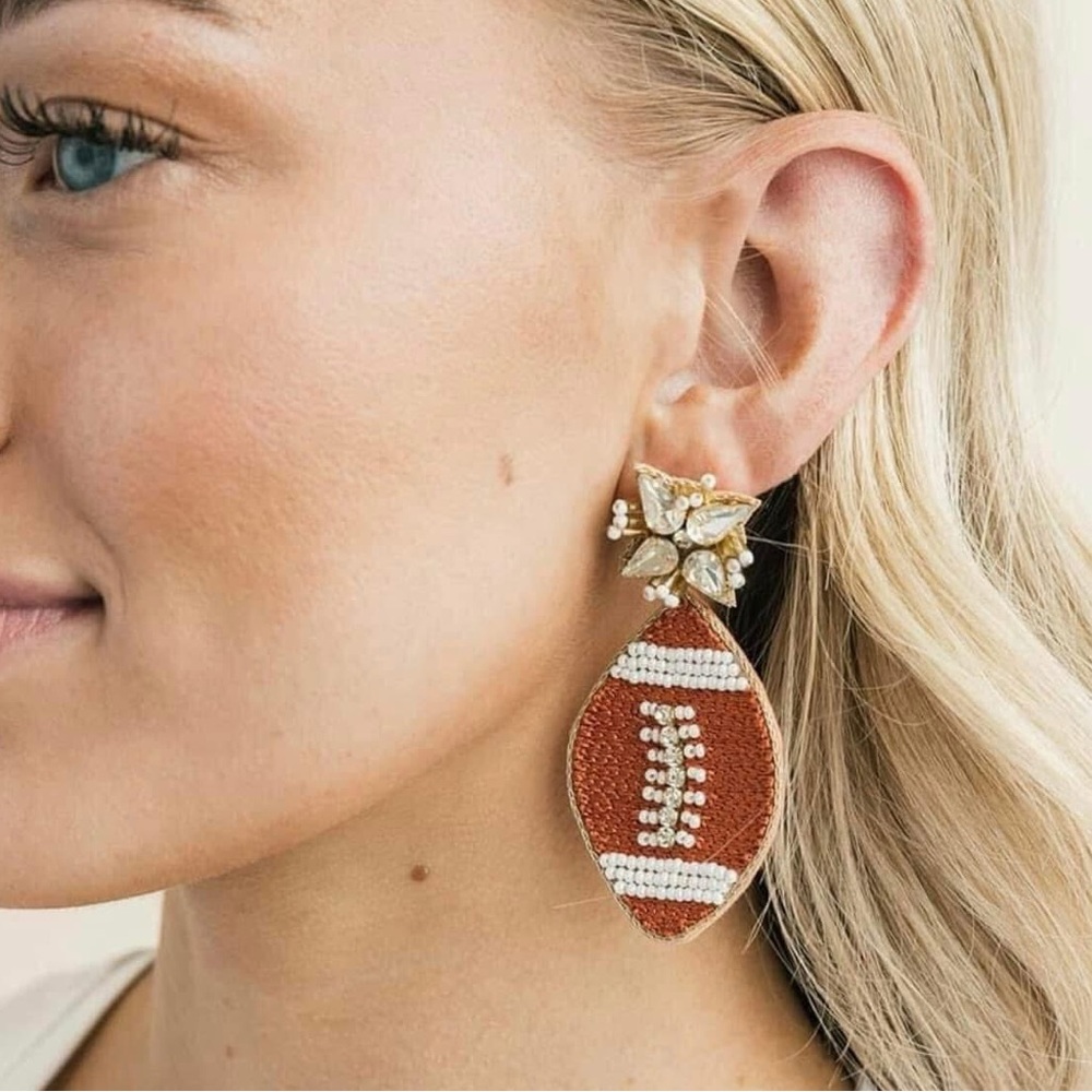 NEW Beaded Football Bling Earrings - Picture 3 of 7